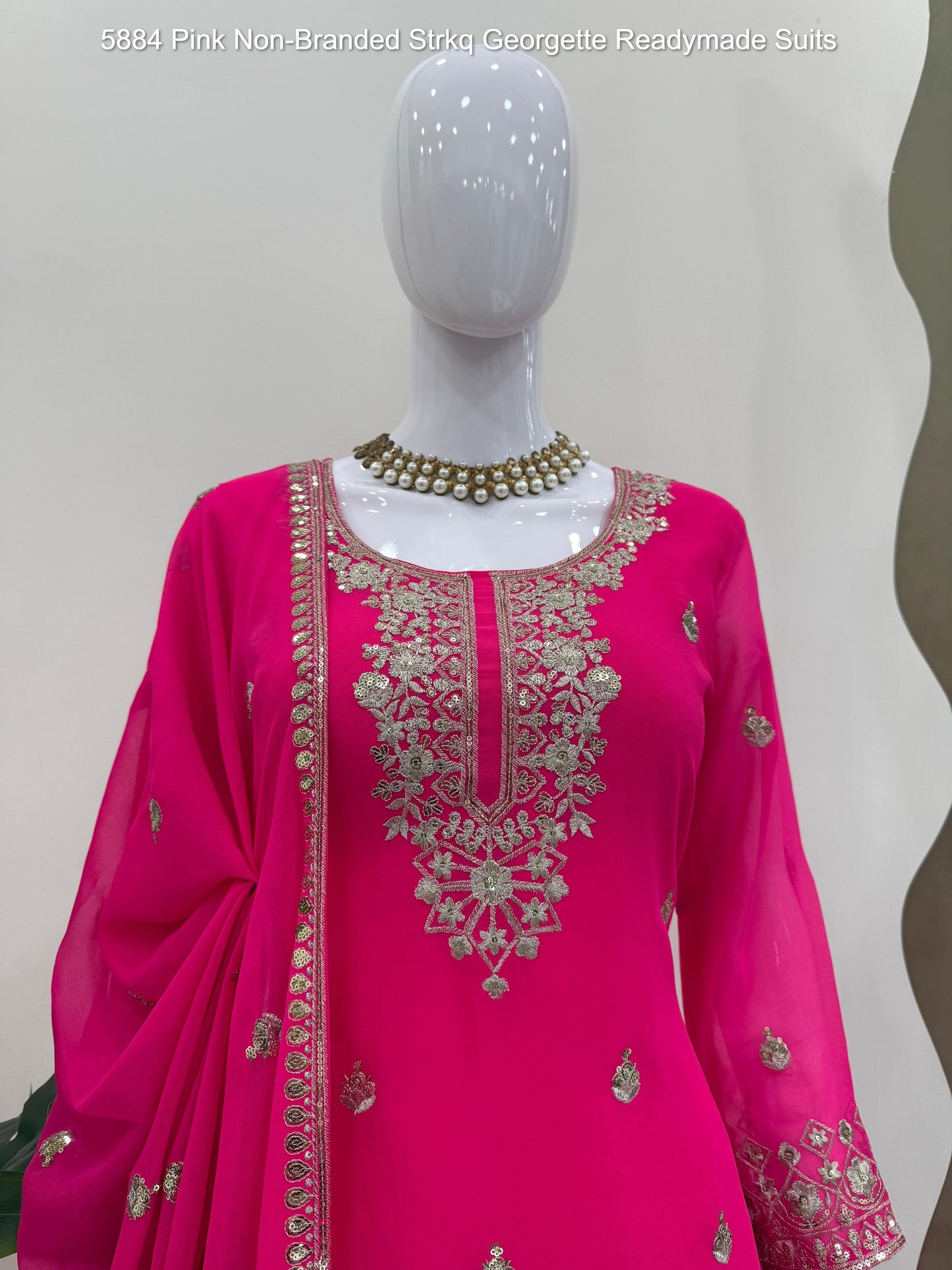 5884 Pink Non-Branded Strkq Georgette Readymade Suits