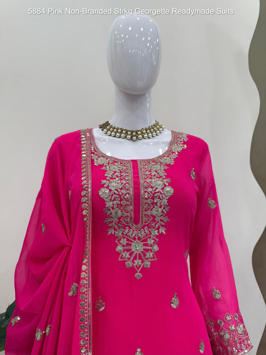 5884 Pink Non-Branded Strkq Georgette Readymade Suits