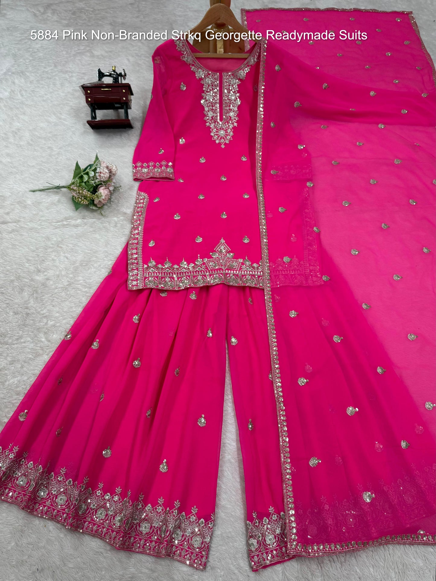 5884 Pink Non-Branded Strkq Georgette Readymade Suits