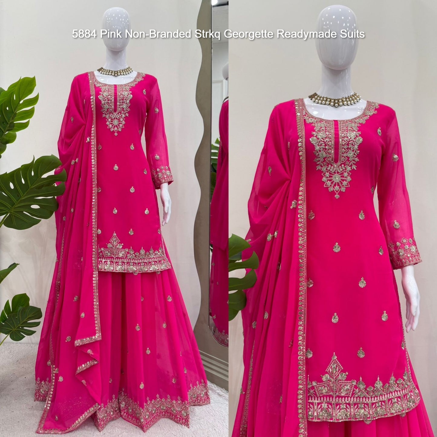 5884 Pink Non-Branded Strkq Georgette Readymade Suits