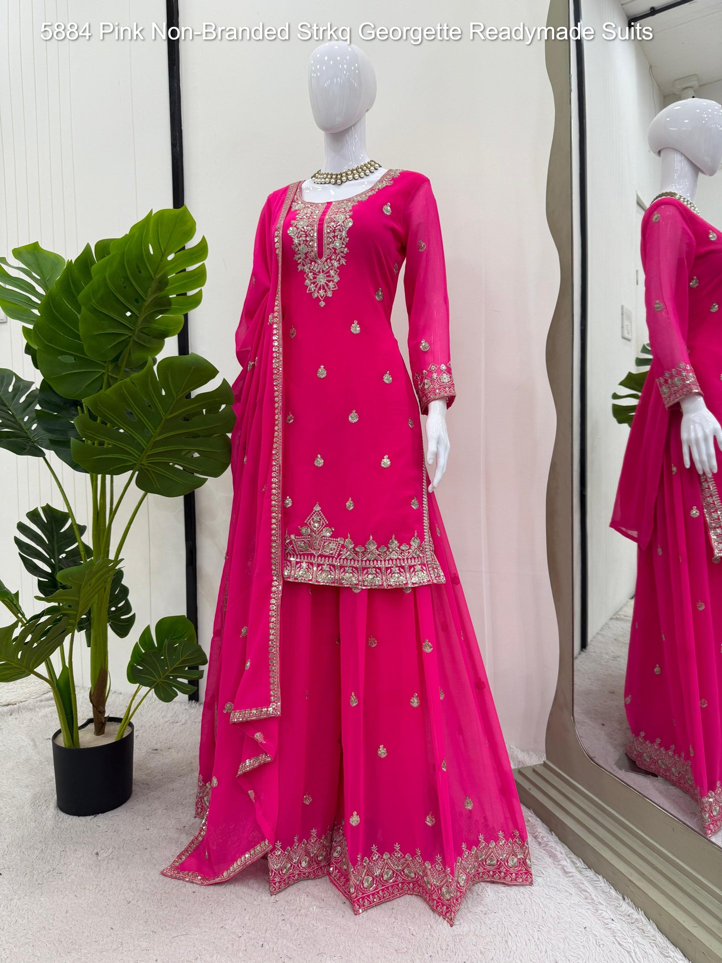 5884 Pink Non-Branded Strkq Georgette Readymade Suits