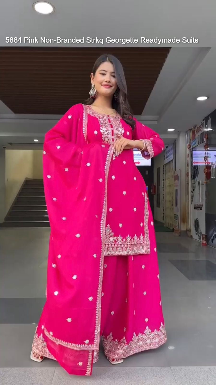 5884 Pink Non-Branded Strkq Georgette Readymade Suits