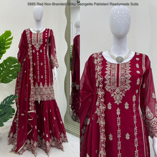 5885 Red Non-Branded Strkq Georgette Pakistani Readymade Suits