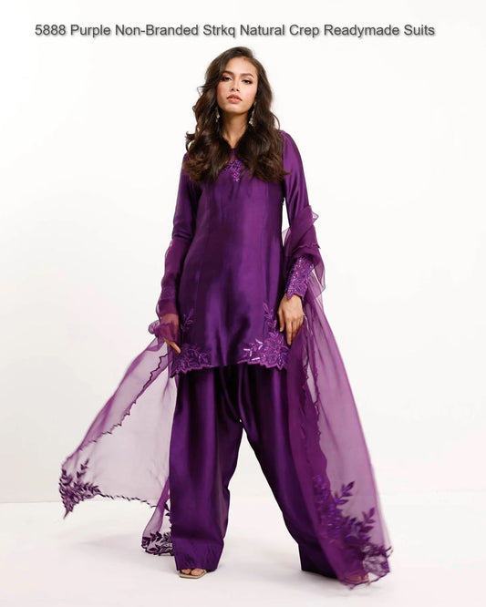 5888 Purple Non-Branded Strkq Natural Crep Readymade Suits