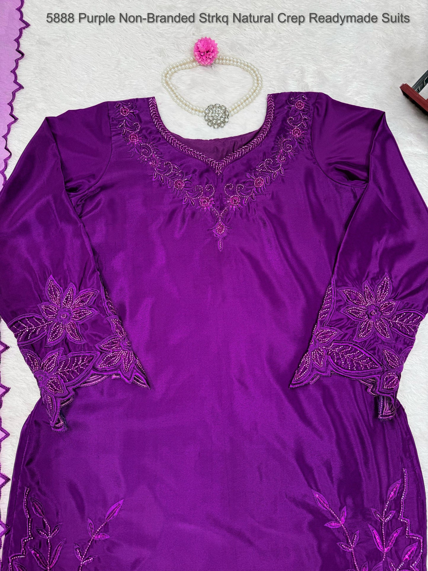5888 Purple Non-Branded Strkq Natural Crep Readymade Suits