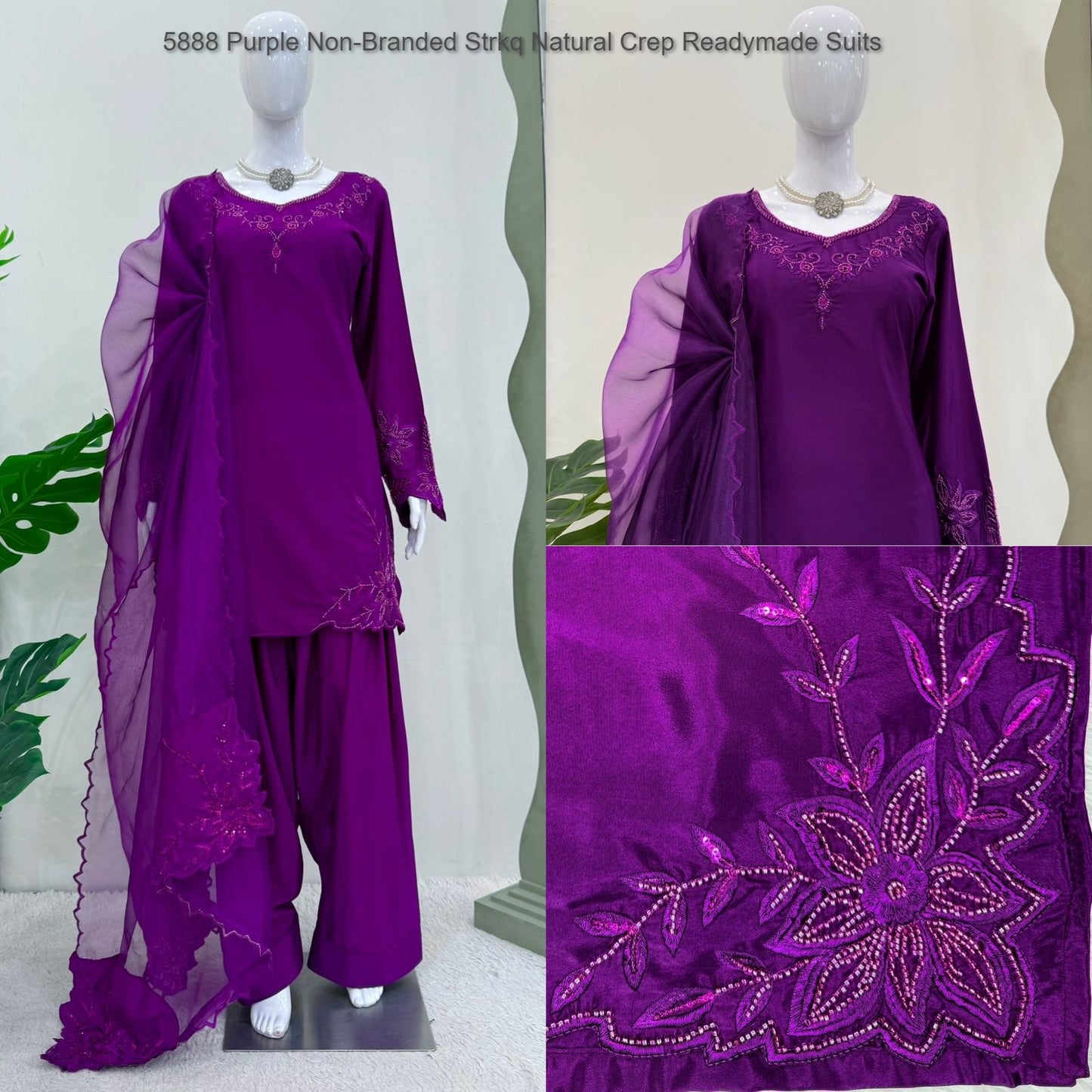5888 Purple Non-Branded Strkq Natural Crep Readymade Suits