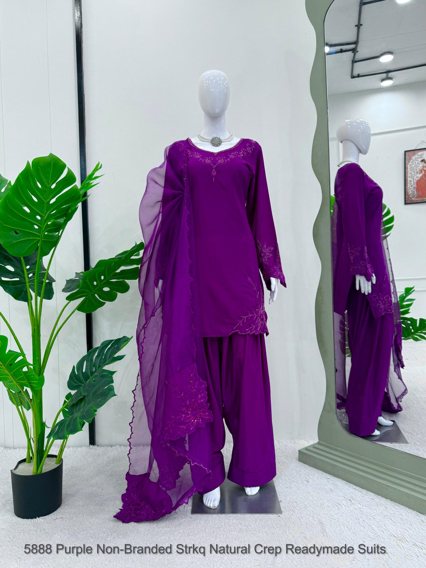 5888 Purple Non-Branded Strkq Natural Crep Readymade Suits
