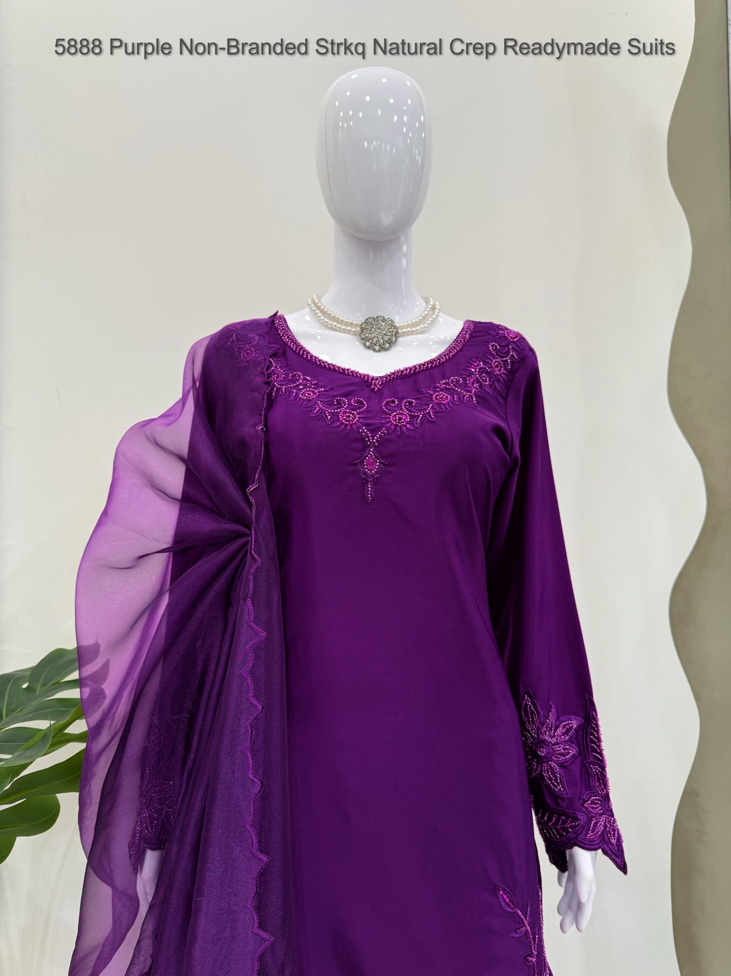 5888 Purple Non-Branded Strkq Natural Crep Readymade Suits