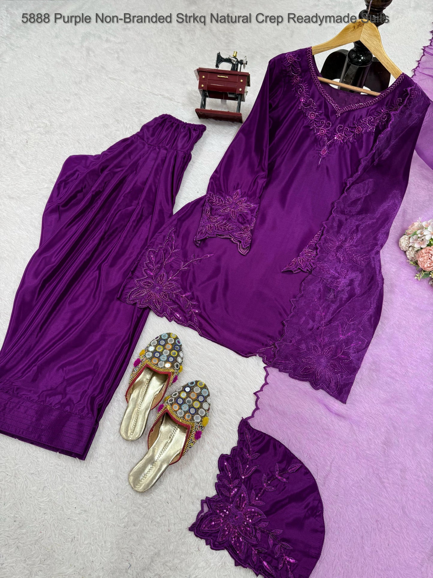 5888 Purple Non-Branded Strkq Natural Crep Readymade Suits