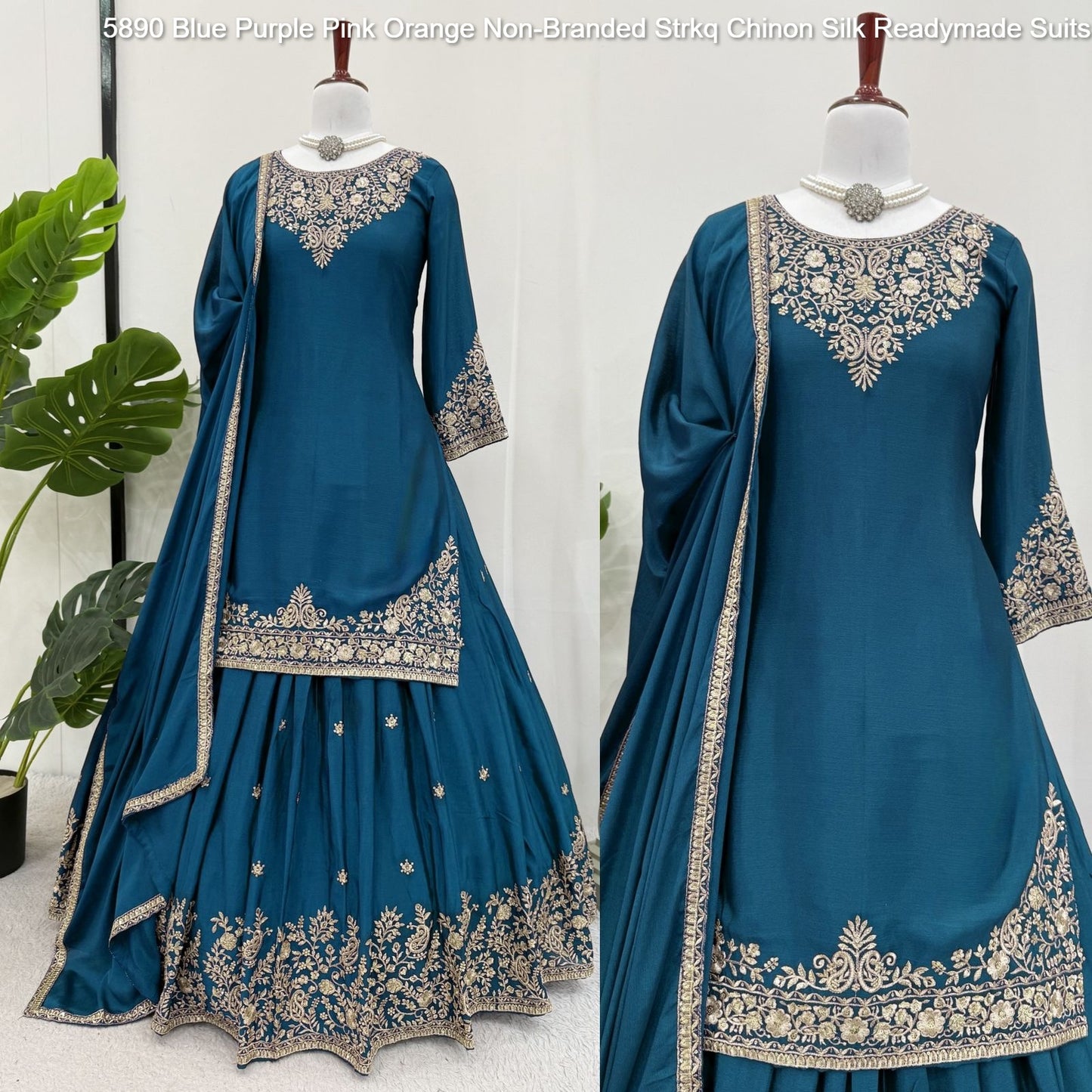 5890 Blue Purple Pink Orange Non-Branded Strkq Chinon Silk Readymade Suits