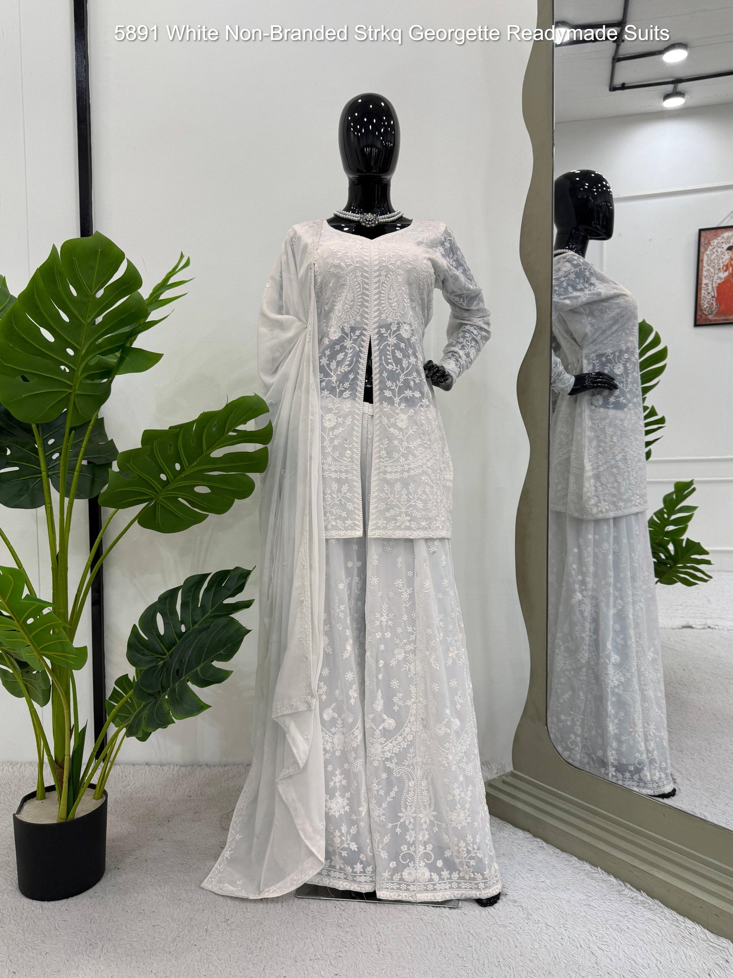 5891 White Non-Branded Strkq Georgette Readymade Suits