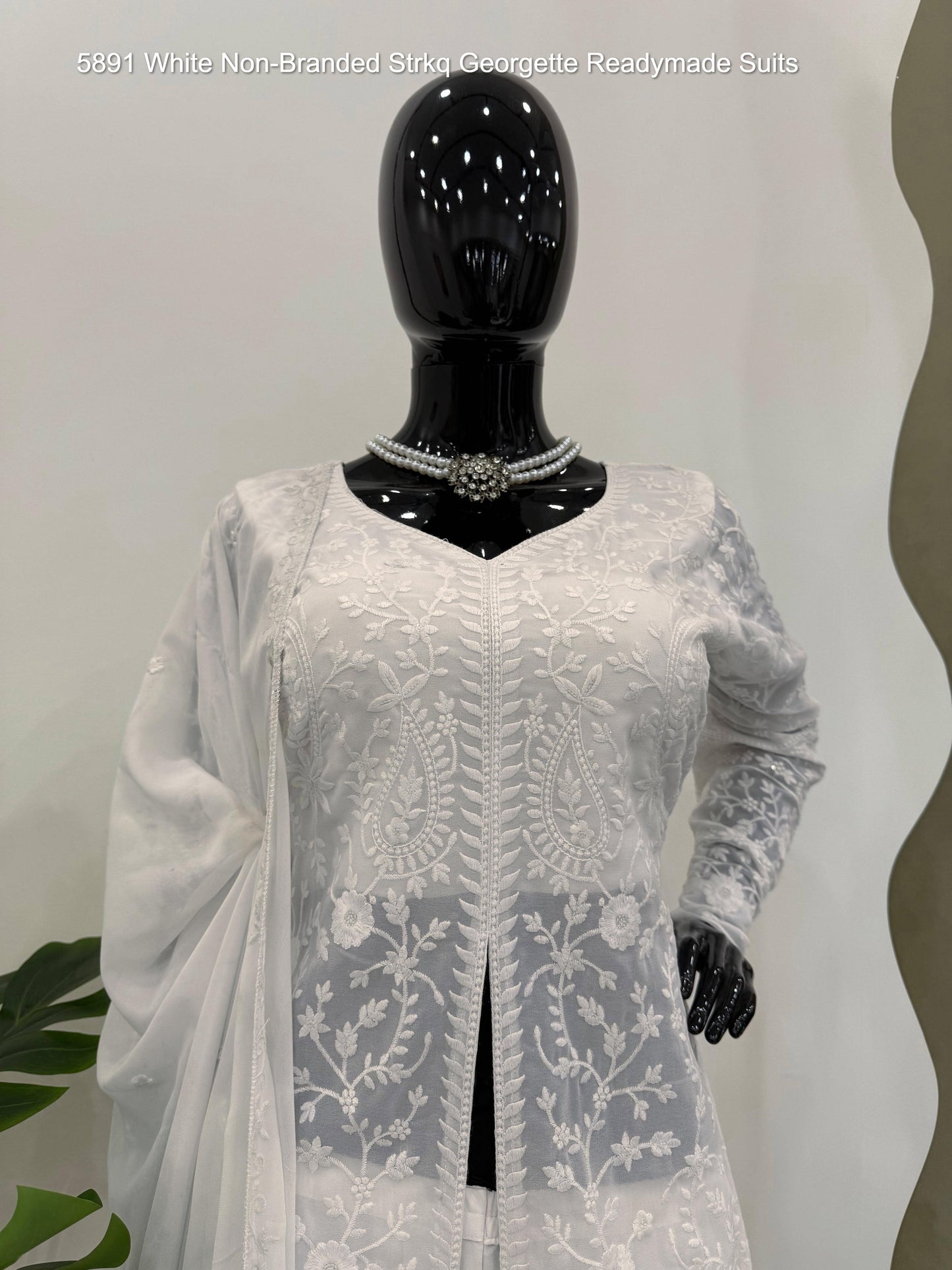 5891 White Non-Branded Strkq Georgette Readymade Suits