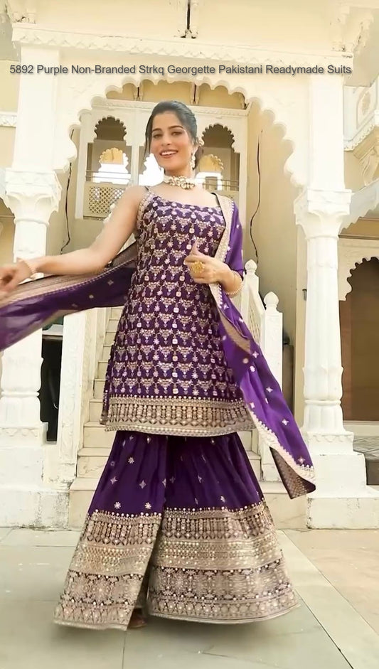 5892 Purple Non-Branded Strkq Georgette Pakistani Readymade Suits