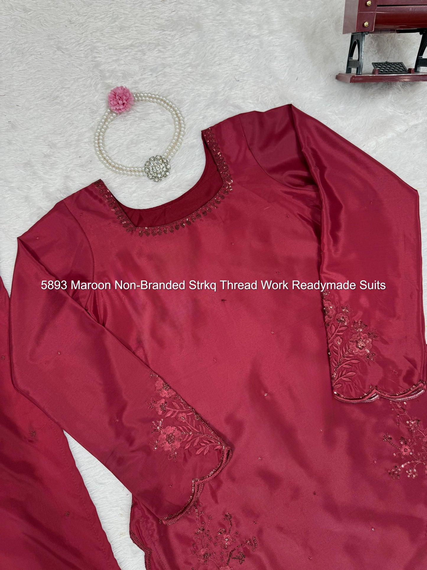 5893 Maroon Non-Branded Strkq Thread Work Readymade Suits