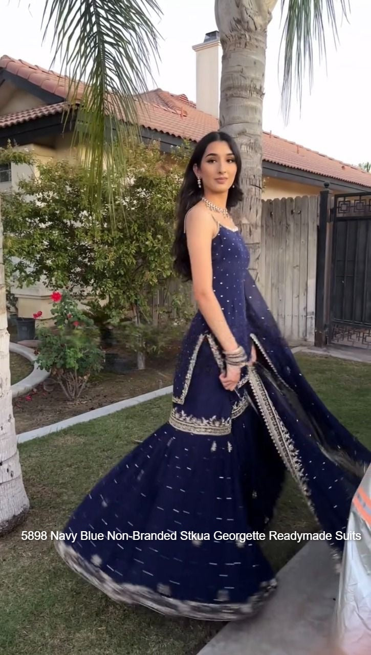 5898 Navy Blue Non-Branded Stkua Georgette Readymade Suits