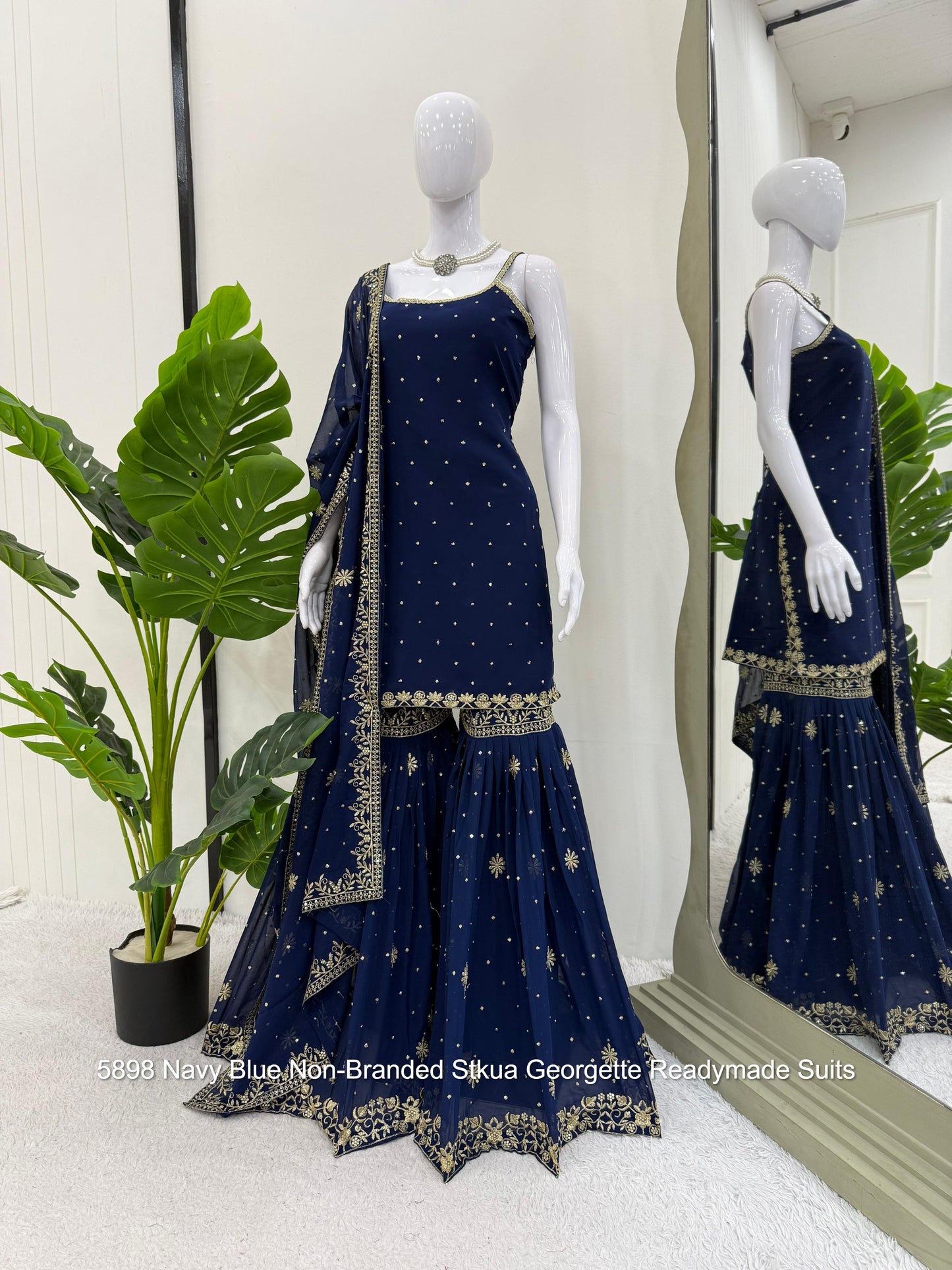 5898 Navy Blue Non-Branded Stkua Georgette Readymade Suits