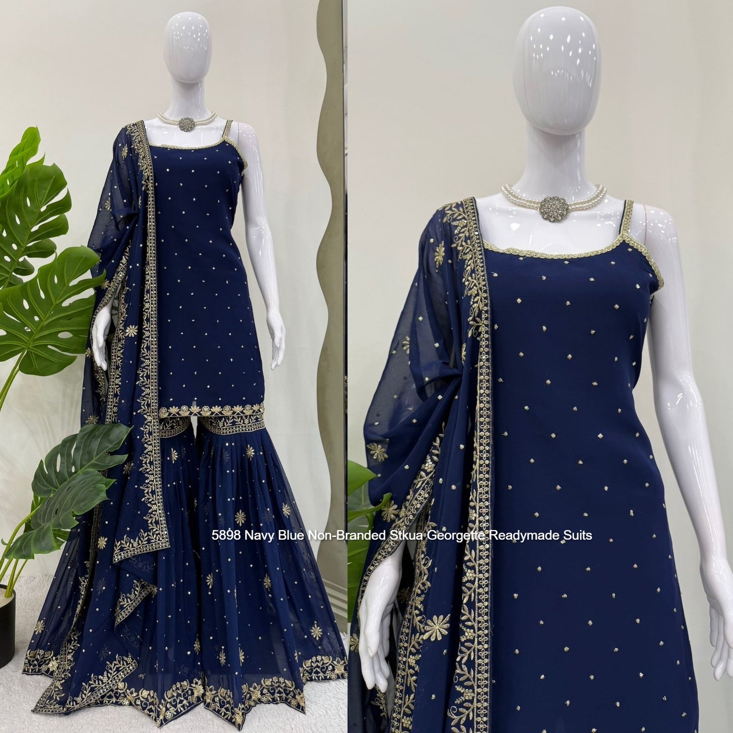 5898 Navy Blue Non-Branded Stkua Georgette Readymade Suits