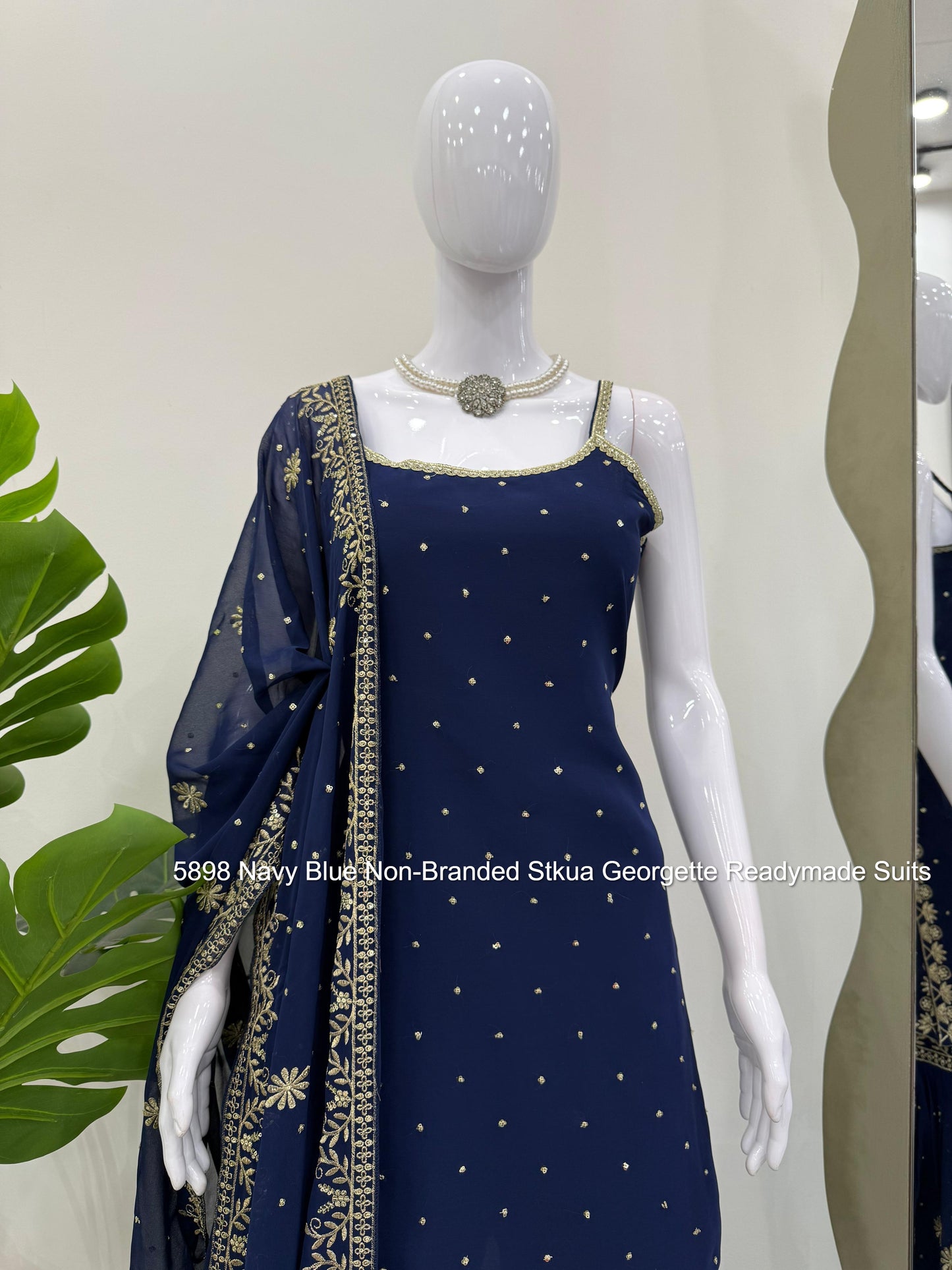 5898 Navy Blue Non-Branded Stkua Georgette Readymade Suits
