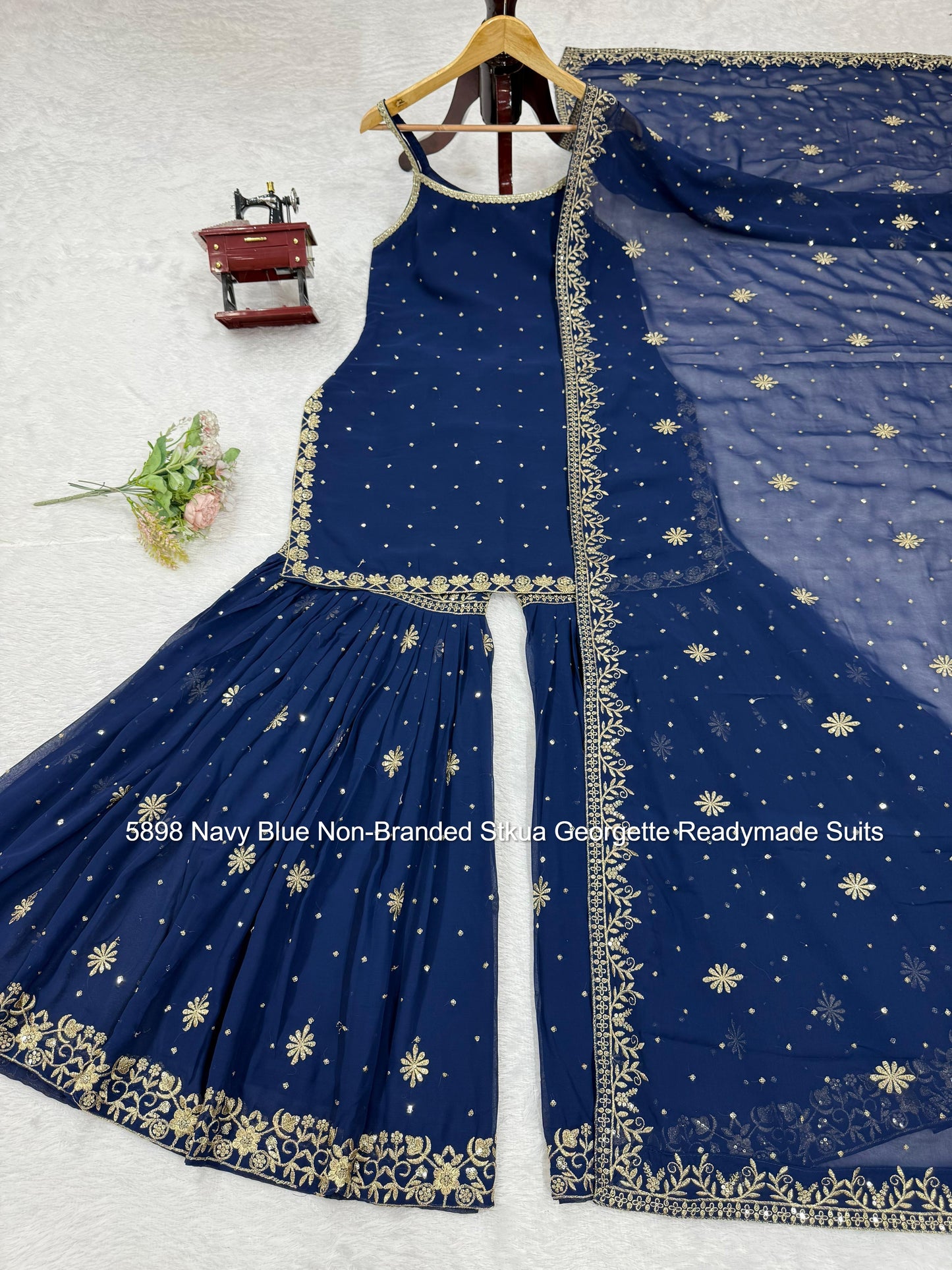 5898 Navy Blue Non-Branded Stkua Georgette Readymade Suits