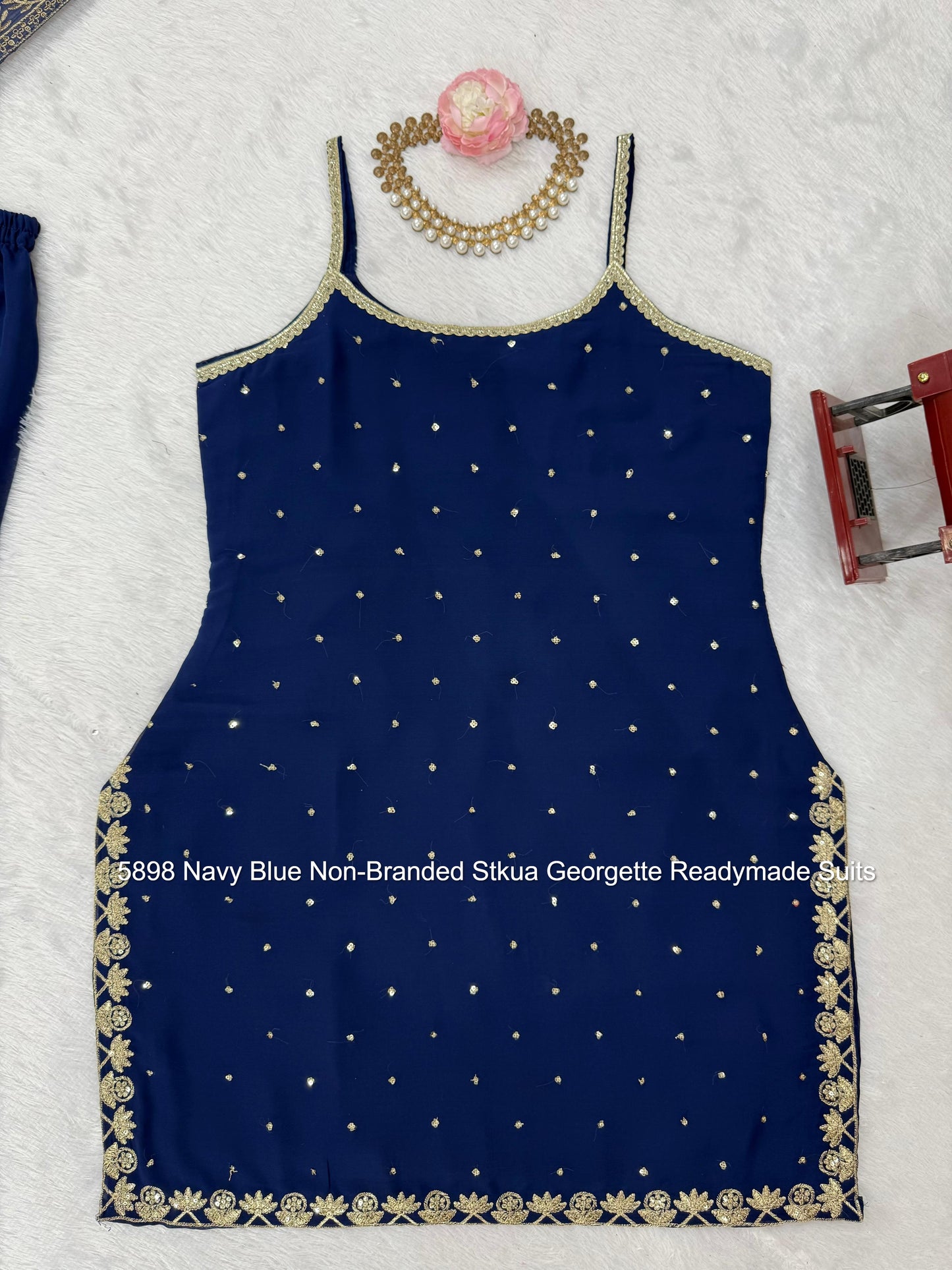 5898 Navy Blue Non-Branded Stkua Georgette Readymade Suits