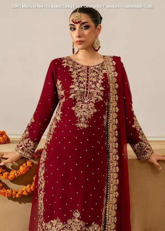 5901 Maroon Non-Branded Strkq Foux Georgette Pakistani Readymade Suits