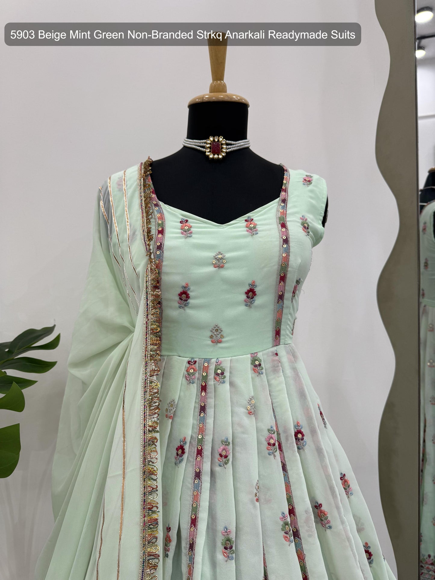 5903 Beige Mint Green Non-Branded Strkq Anarkali Readymade Suits