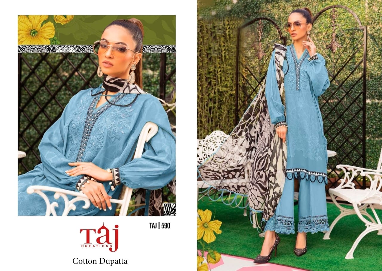 590 Taj Creations Pure Cotton Pakistani Patch Suits