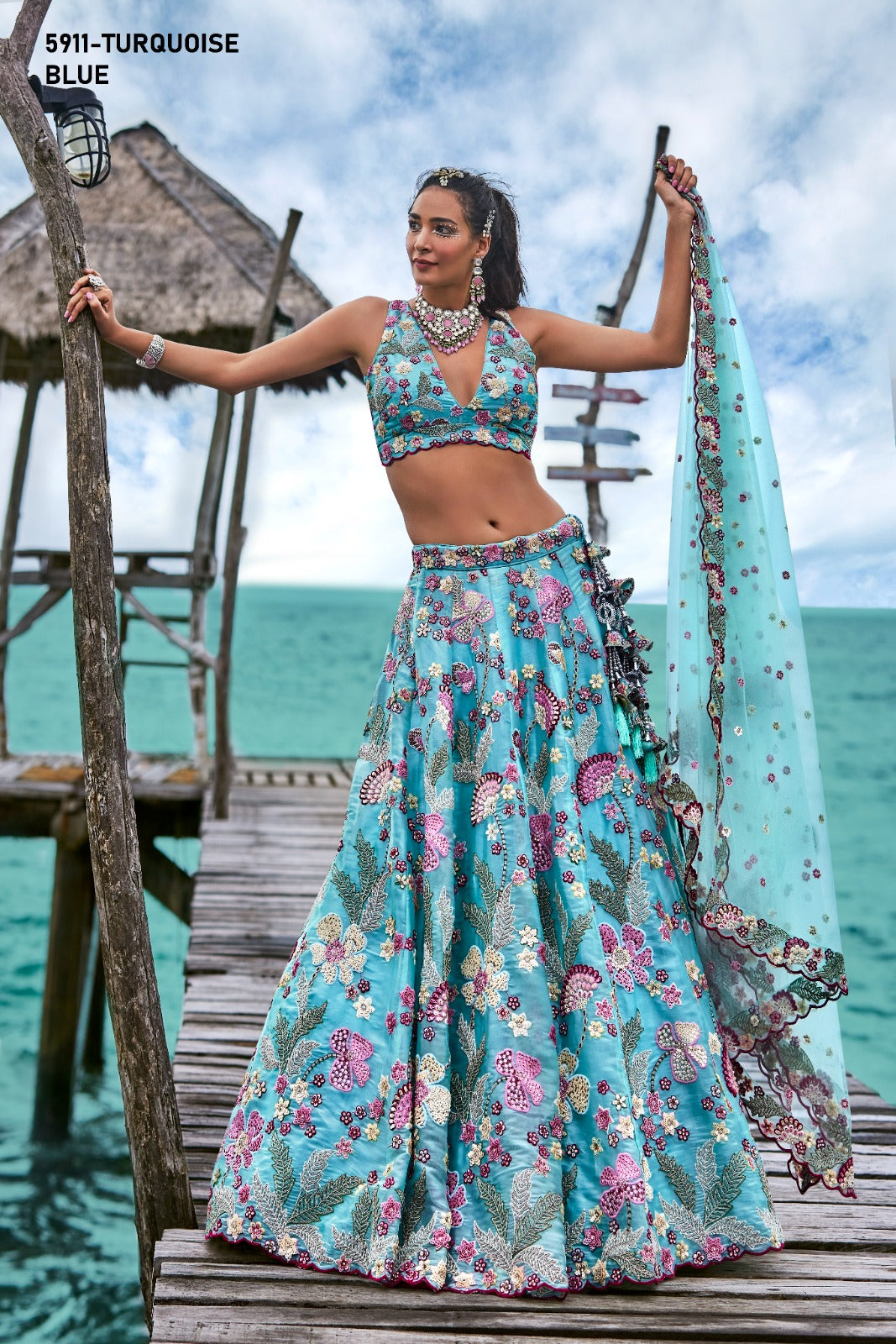 5911 Turquoiseblue Pf Lehenga Choli