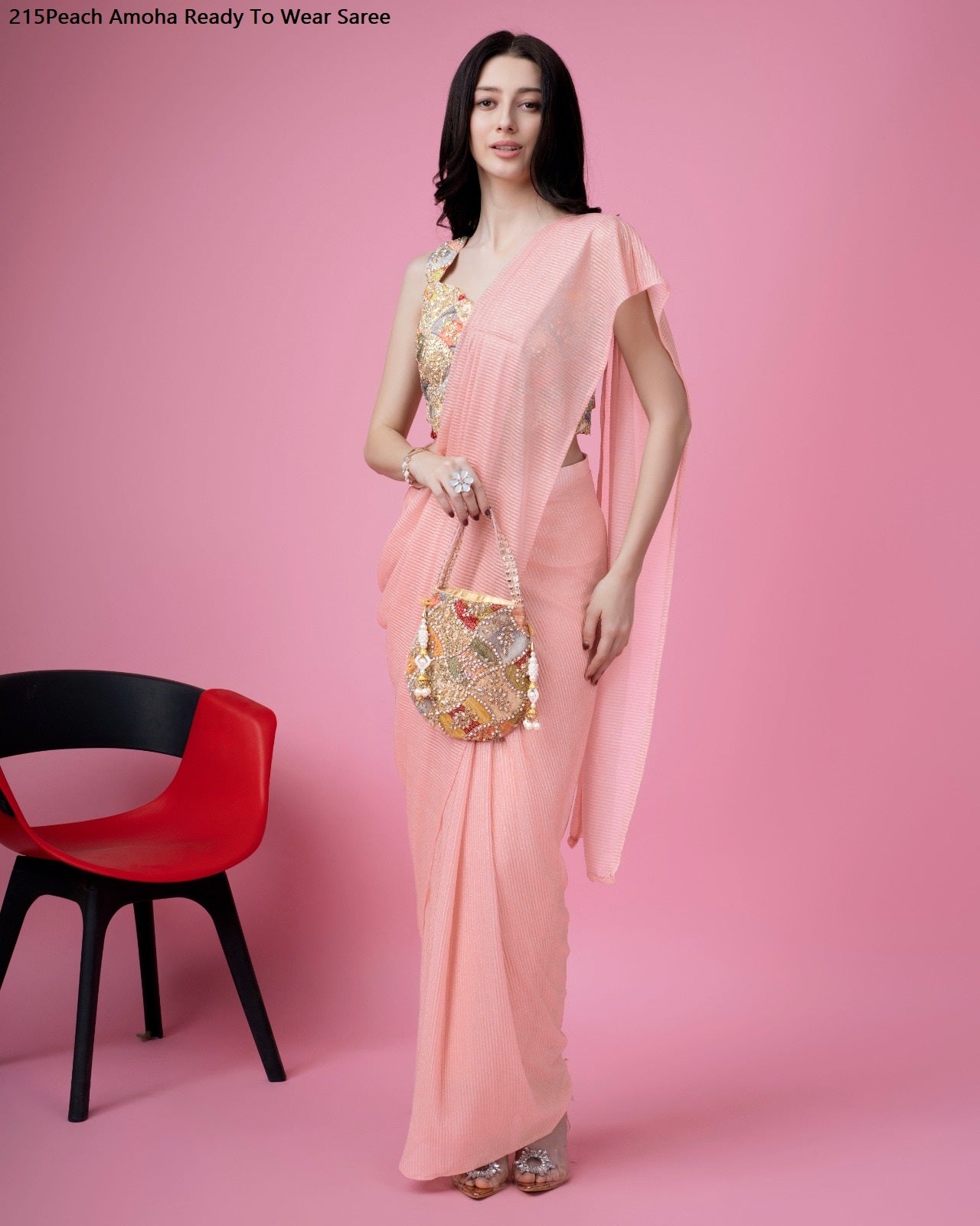 215Peach Amoha Ready To Wear Saree