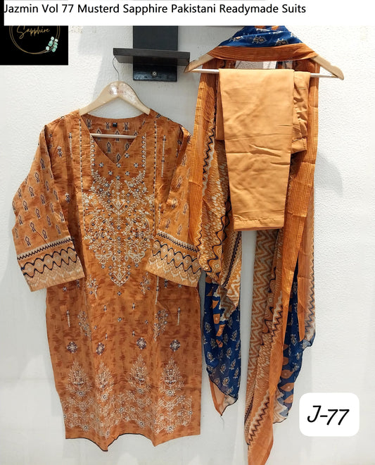 Jazmin Vol 77 Musterd Sapphire Pakistani Readymade Suits
