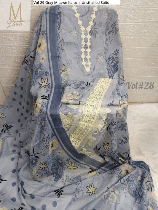 Vol 29 Gray M Lawn Karachi Unstitched Suits