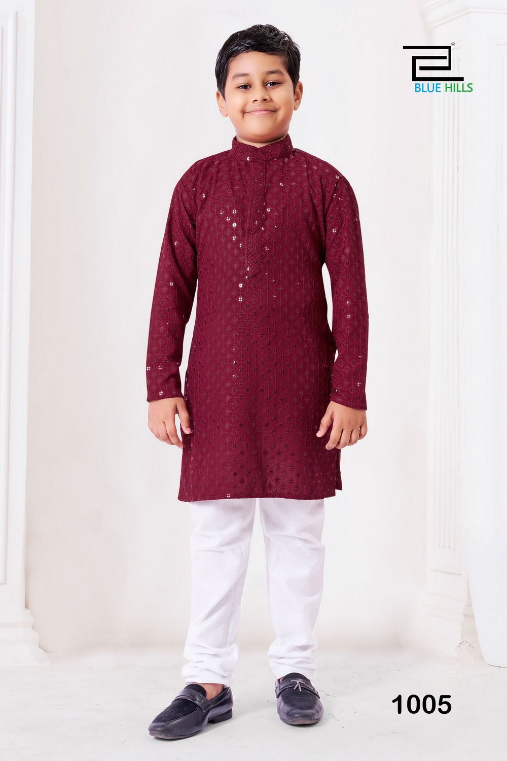 Chikankari Prince Maroon Bluehills Boys Kurta Pyjama