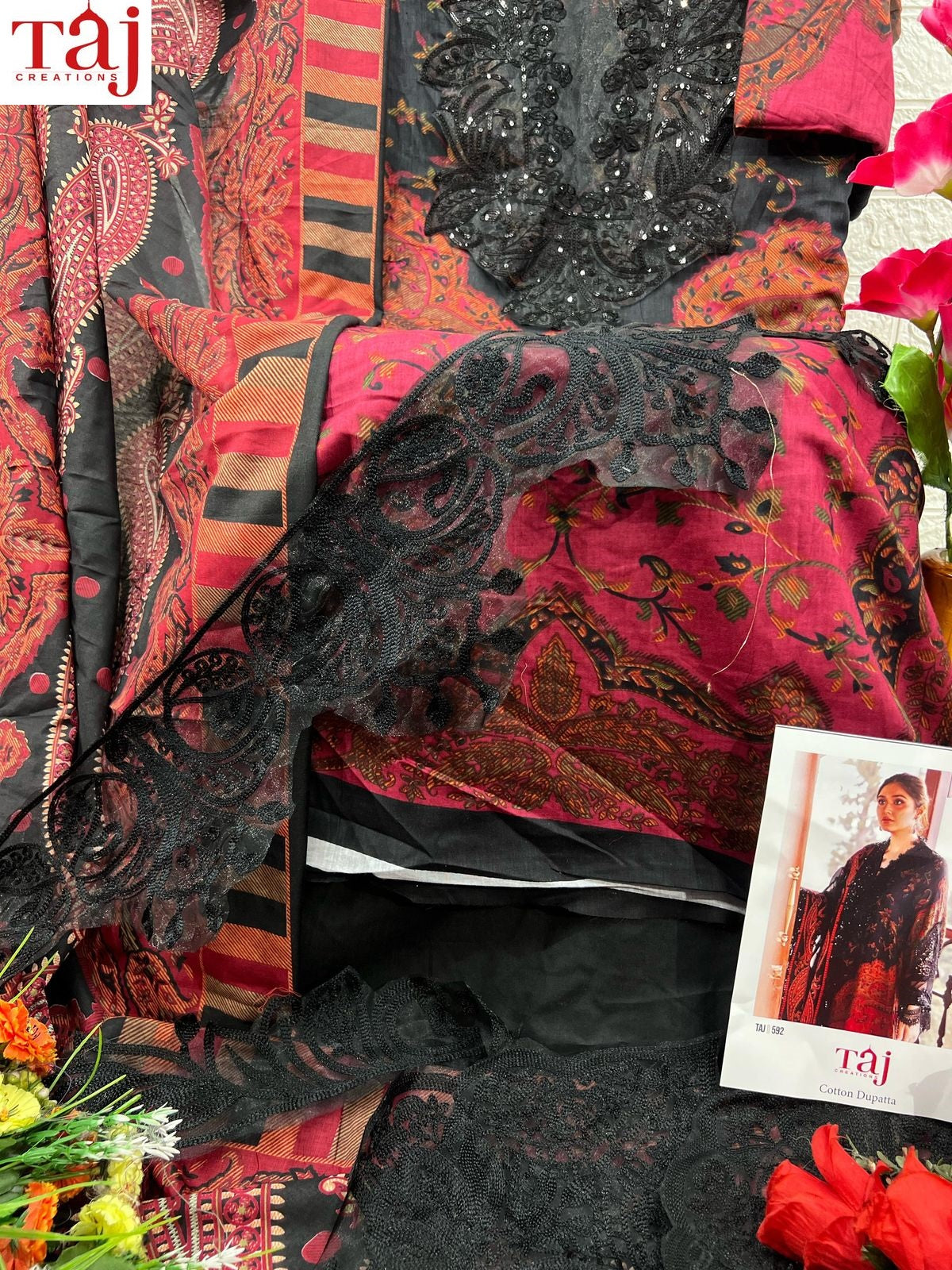 592 Taj Creations Pure Cotton Pakistani Patch Suits