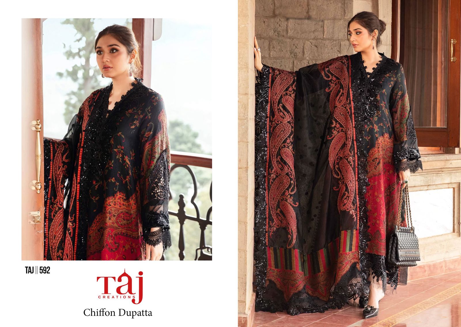 592 Taj Creations Pure Cotton Pakistani Patch Suits