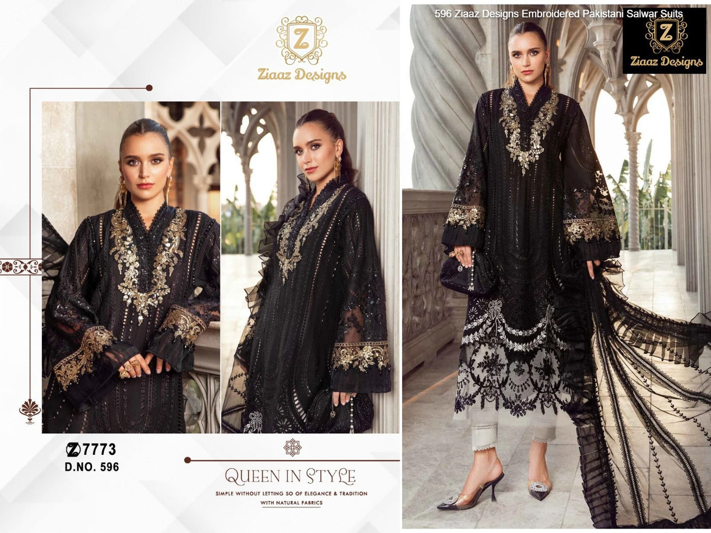 596 Ziaaz Designs Embroidered Pakistani Salwar Suits
