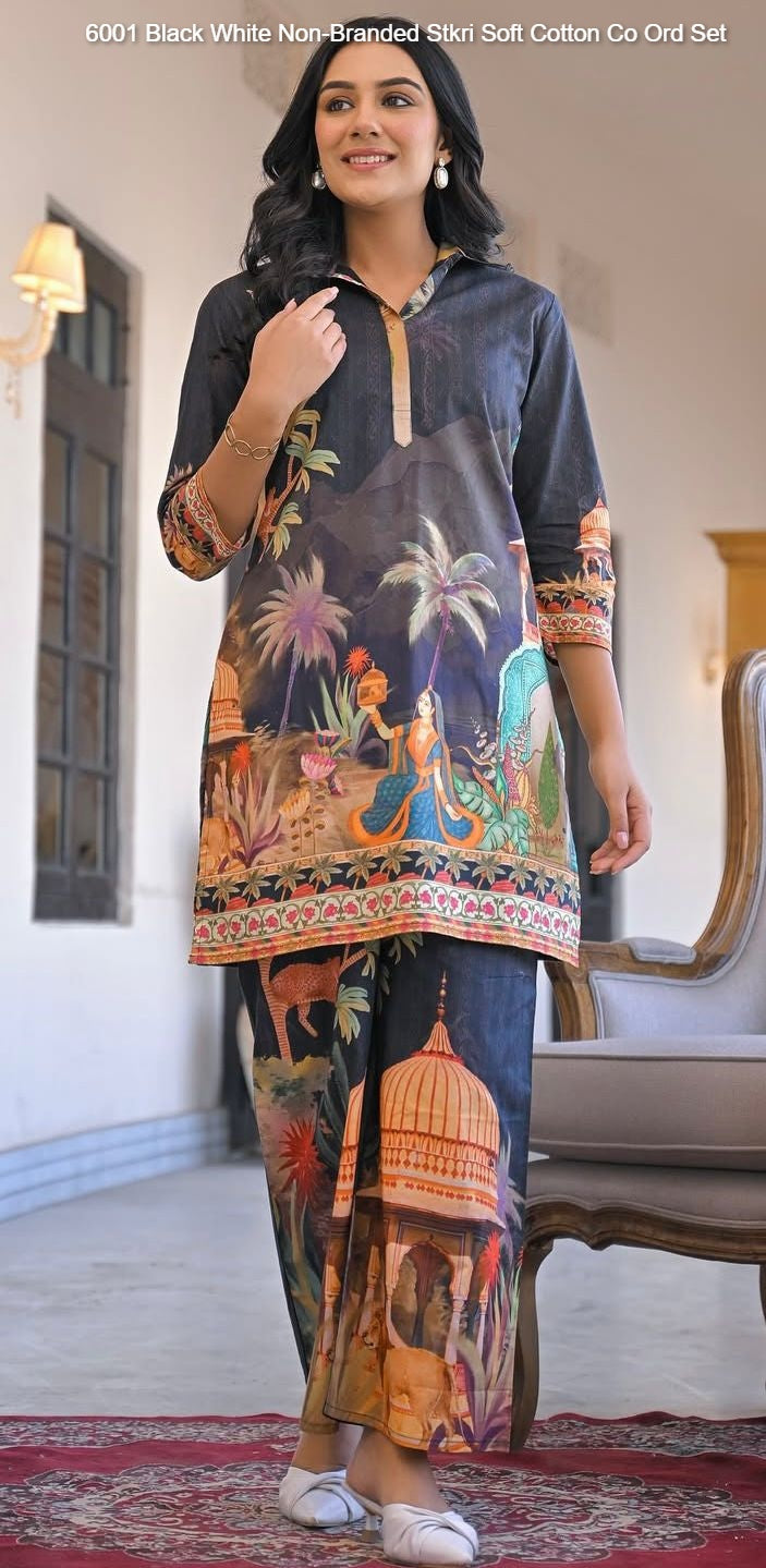 6001 Black White Non-Branded Stkri Soft Cotton Co Ord Set