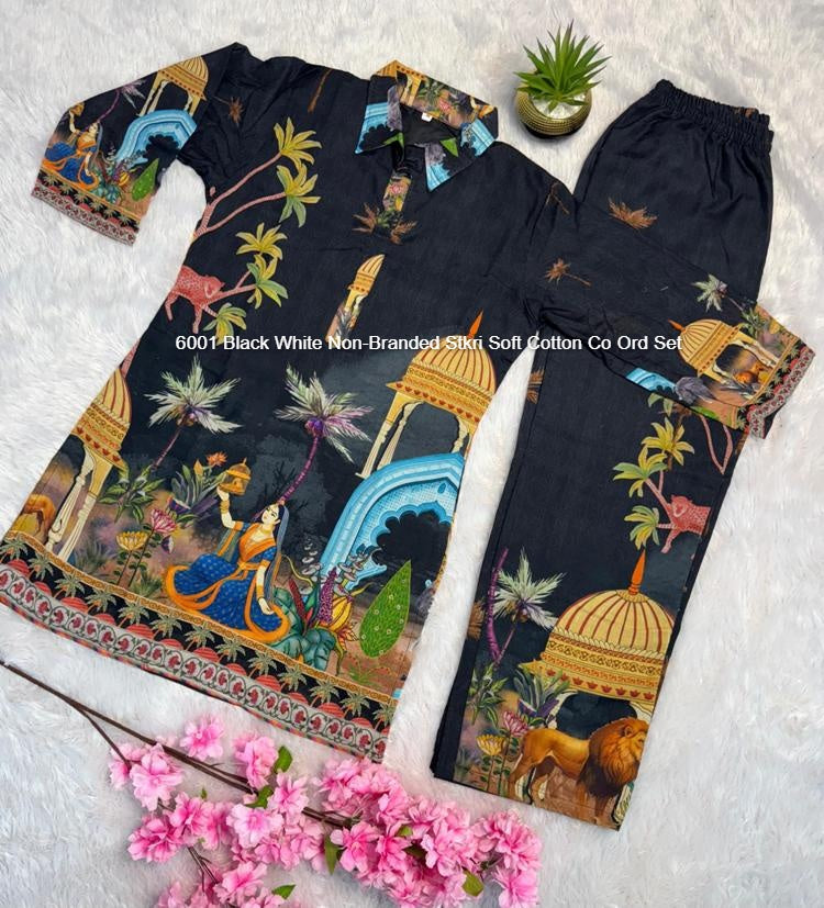 6001 Black White Non-Branded Stkri Soft Cotton Co Ord Set