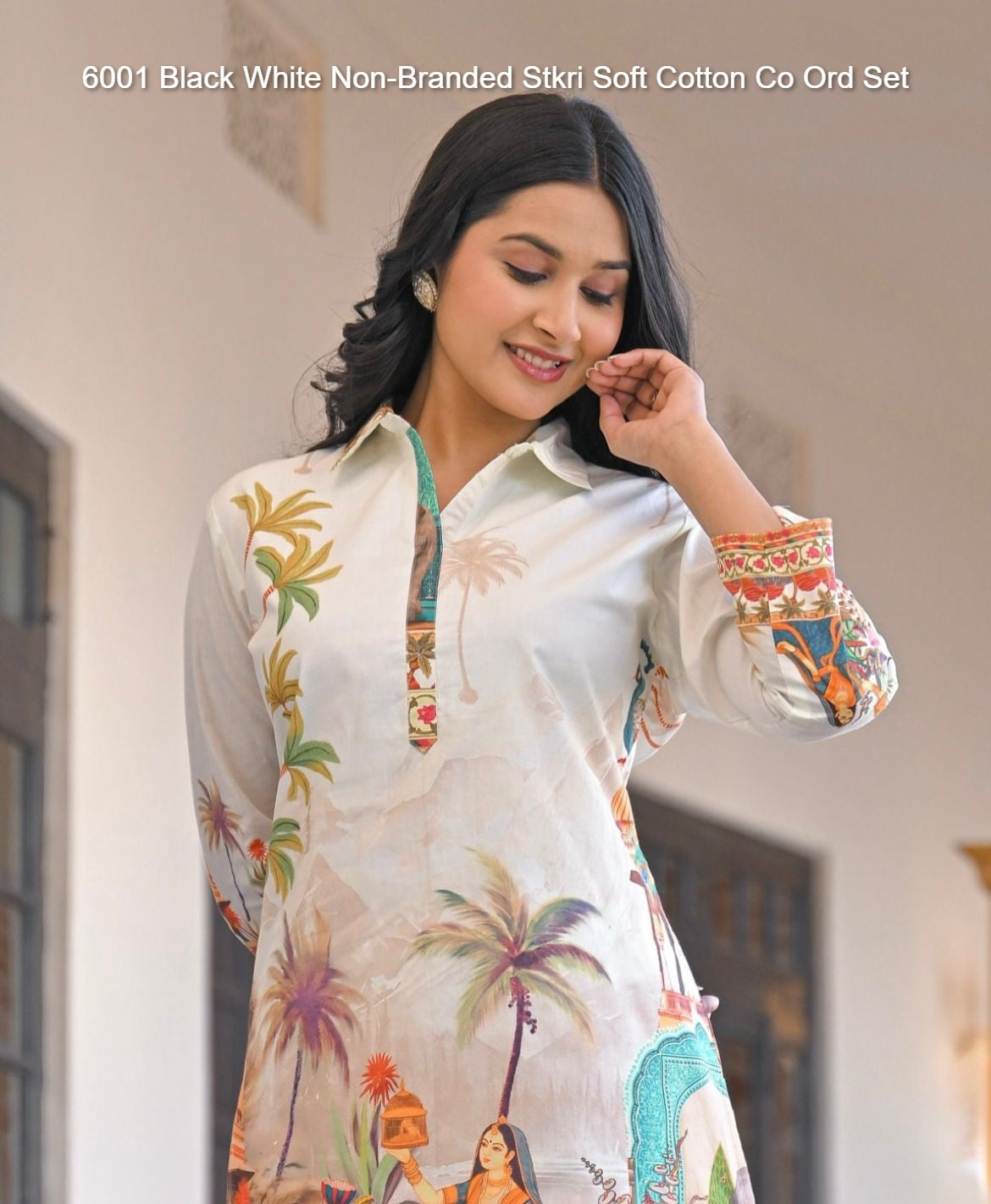 6001 Black White Non-Branded Stkri Soft Cotton Co Ord Set