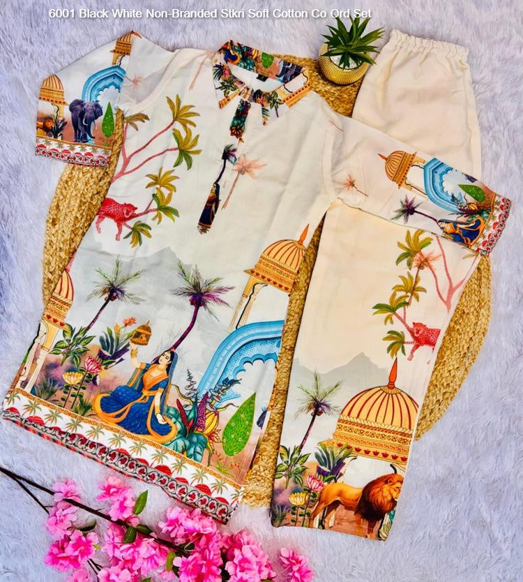 6001 Black White Non-Branded Stkri Soft Cotton Co Ord Set