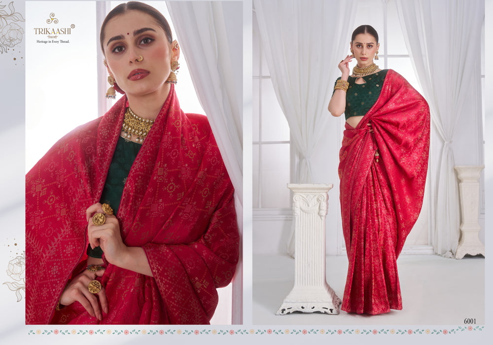 6001 The Queen Trikaashi Nv Satin Sarees