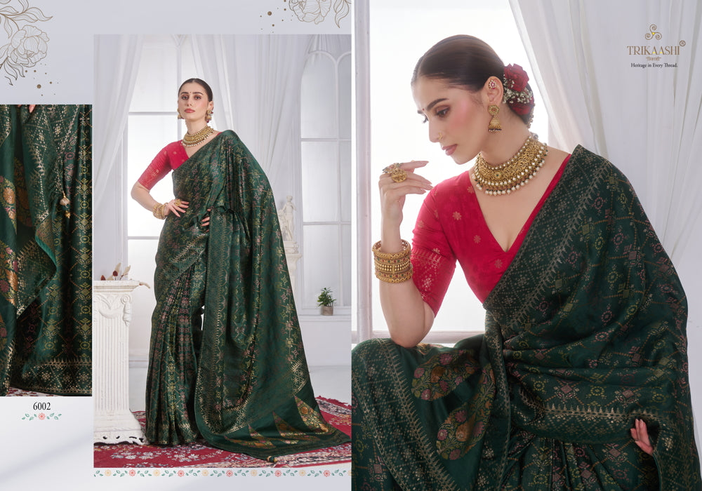 6002 The Queen Trikaashi Nv Satin Sarees