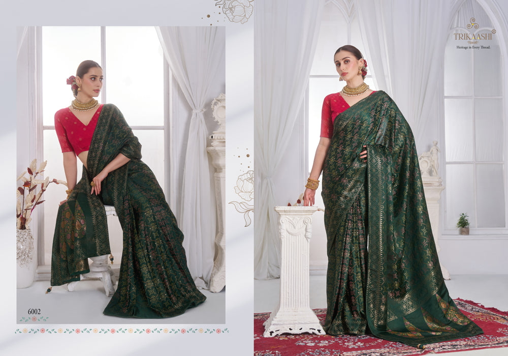 6002 The Queen Trikaashi Nv Satin Sarees