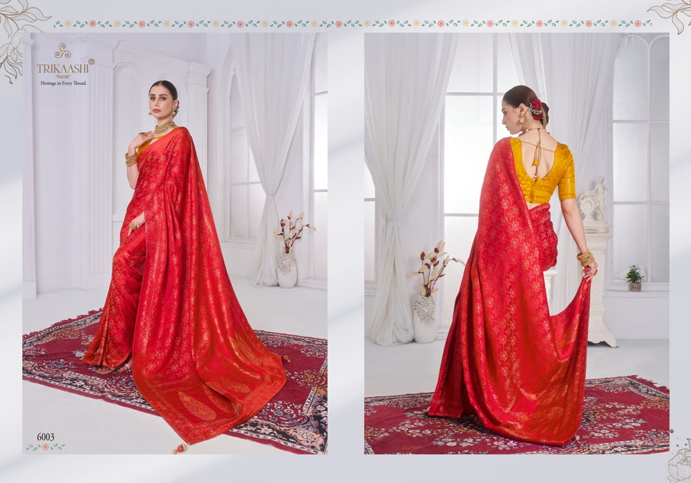 6003 The Queen Trikaashi Nv Satin Sarees