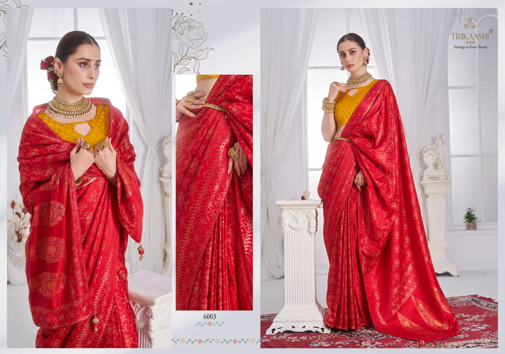 6003 The Queen Trikaashi Nv Satin Sarees