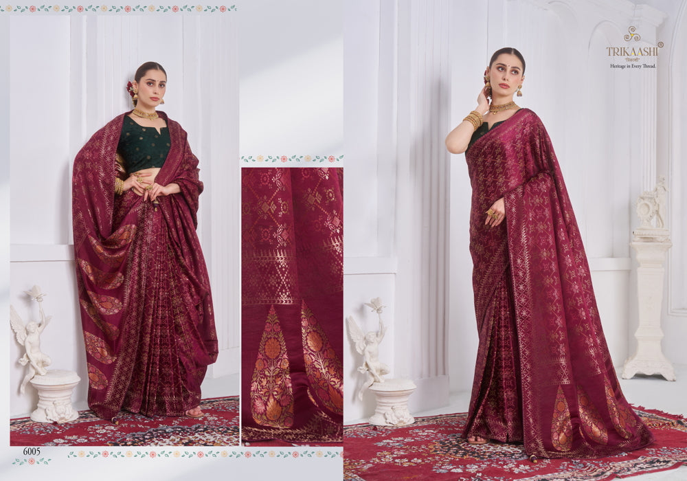 6005 The Queen Trikaashi Nv Satin Sarees