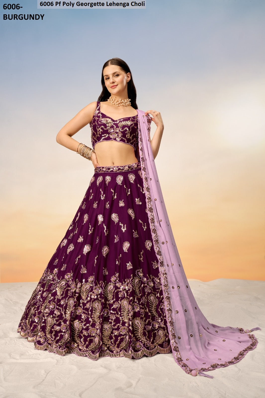 6006 Burgundy Pf Poly Georgette Lehenga Choli