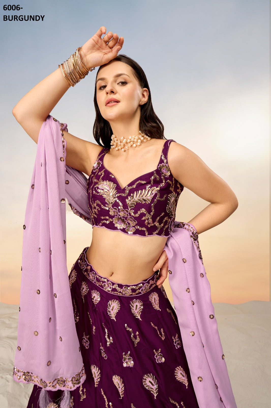 6006 Burgundy Pf Poly Georgette Lehenga Choli