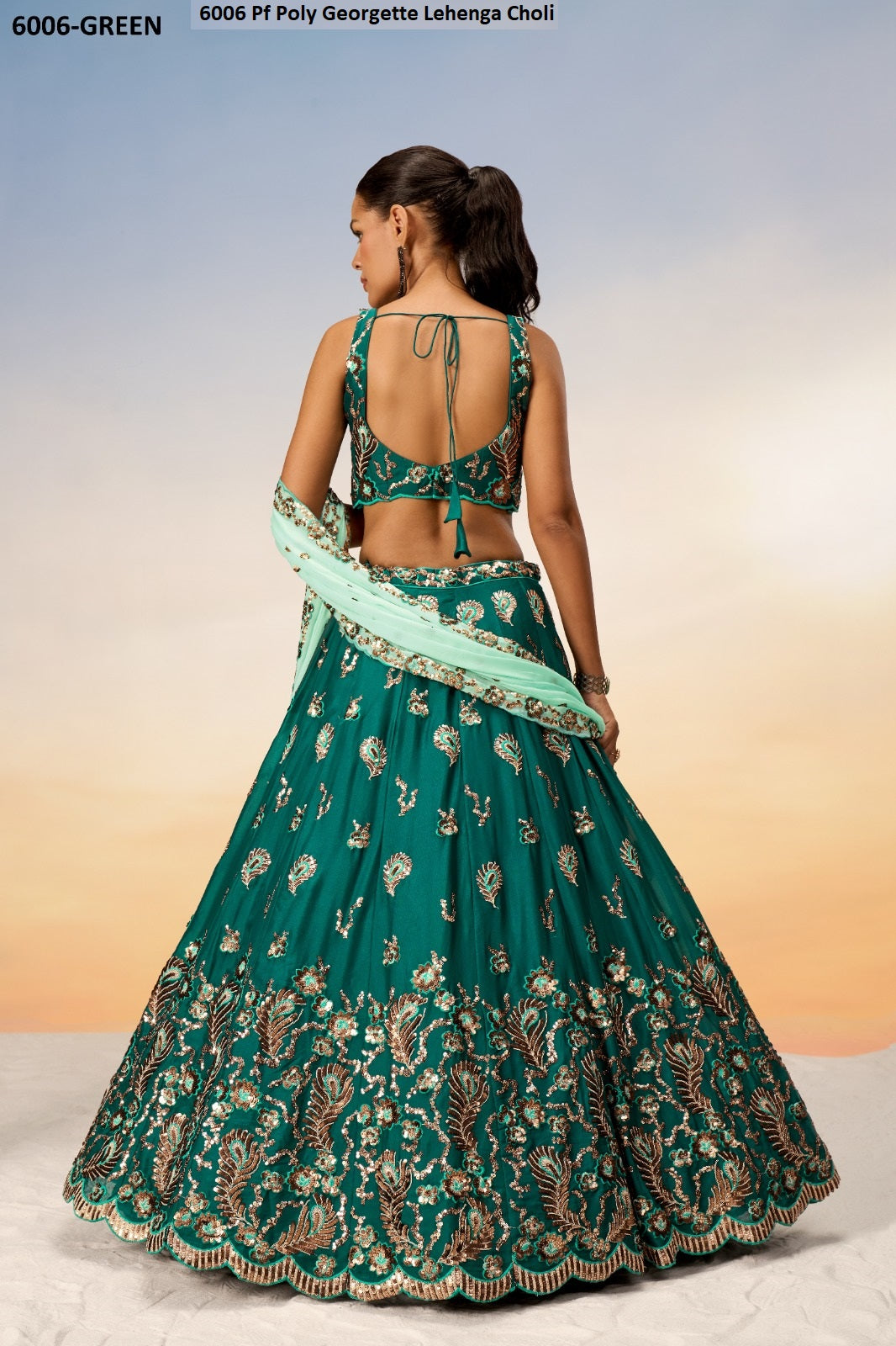 6006 Green Pf Poly Georgette Lehenga Choli