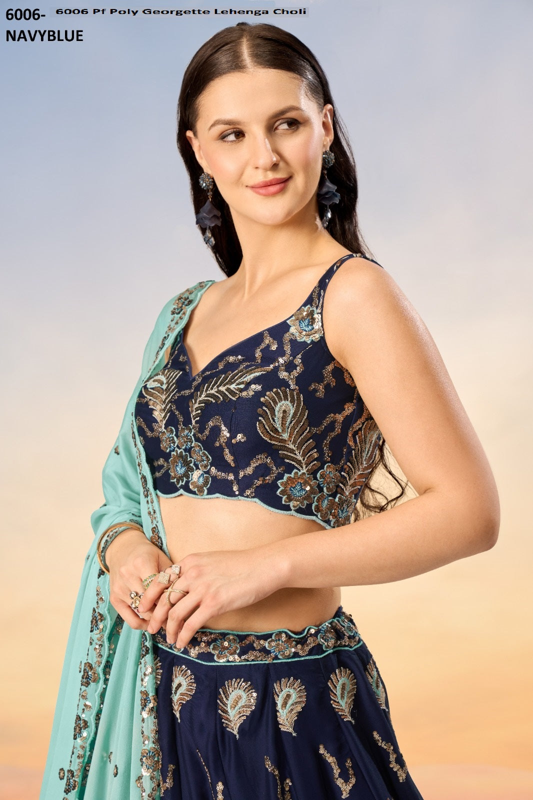 6006 Navy Blue Pf Poly Georgette Lehenga Choli