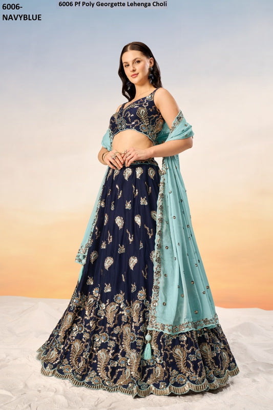 6006 Navy Blue Pf Poly Georgette Lehenga Choli